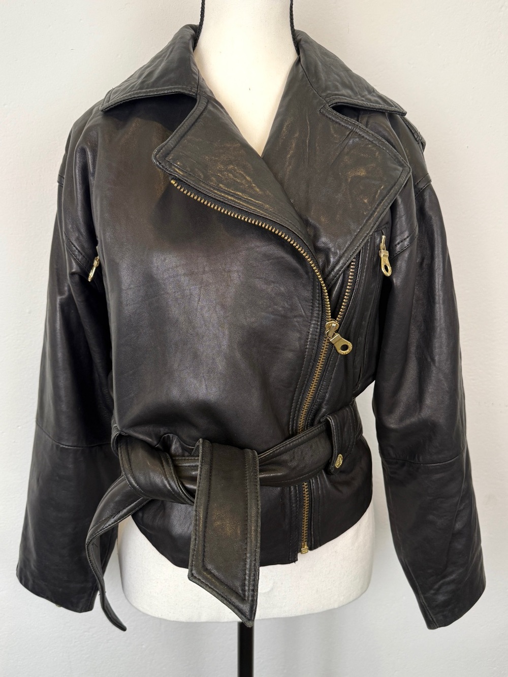 Andrew Marc Additions Size XS Black Belted Leather Moto Jacket